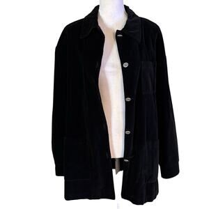 Appleseeds Size L Black Velvet Button Front Shacket Shirt Jacket Pockets USA